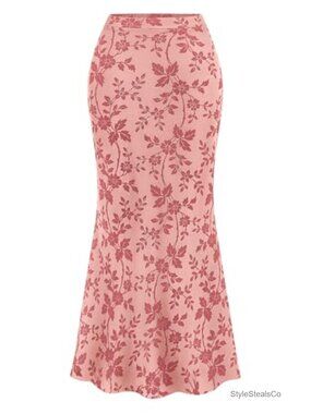 Floral Mesh Maxi Skirt High Waist Mermaid Lettuce Trim